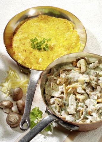 Pilzgeschnetzeltes mit Käserösti - (c) Wirths PR Pilzgeschnetzeltes mit Käserösti - (c) Wirths PR