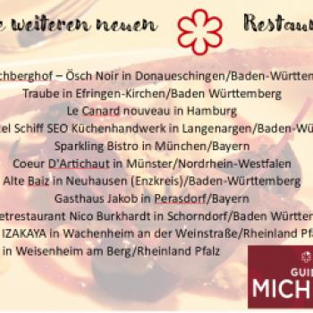Und zum Schluss noch die weitere neuen 1-Sterne Restaurants aus dem Guide MICHELIN, von denen uns leider keine Bilder zur Verfügung standen - (c) Jörg Bornmann
