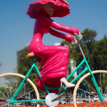 Auf dem Paseo de la Reforma in Mexiko-Stadt begegnen wir Catrina auf ihrem Fahrrad - (c) Enric Boixadós