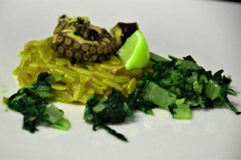 Oktopus mit Kritharaki und Mangold - (c) Gabi Vögele Oktopus mit Kritharaki und Mangold - (c) Gabi Vögele
